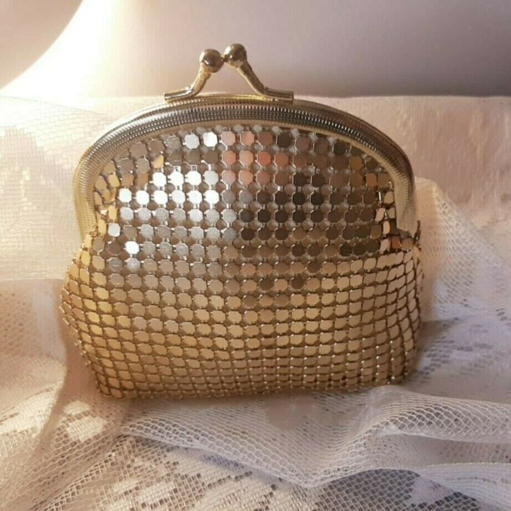 Gold Metallic Mesh Kiss-Lock Coin Purse